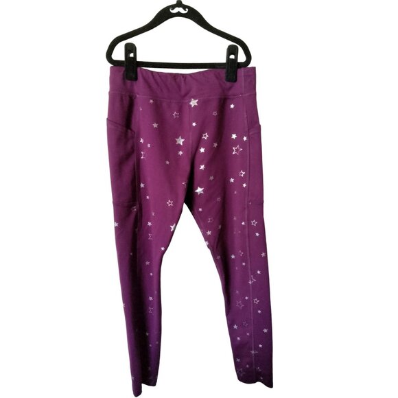 Athletic Works Large (10-12) Leggings Kids Maroon With Silver Stars Print - Picture 2 of 8